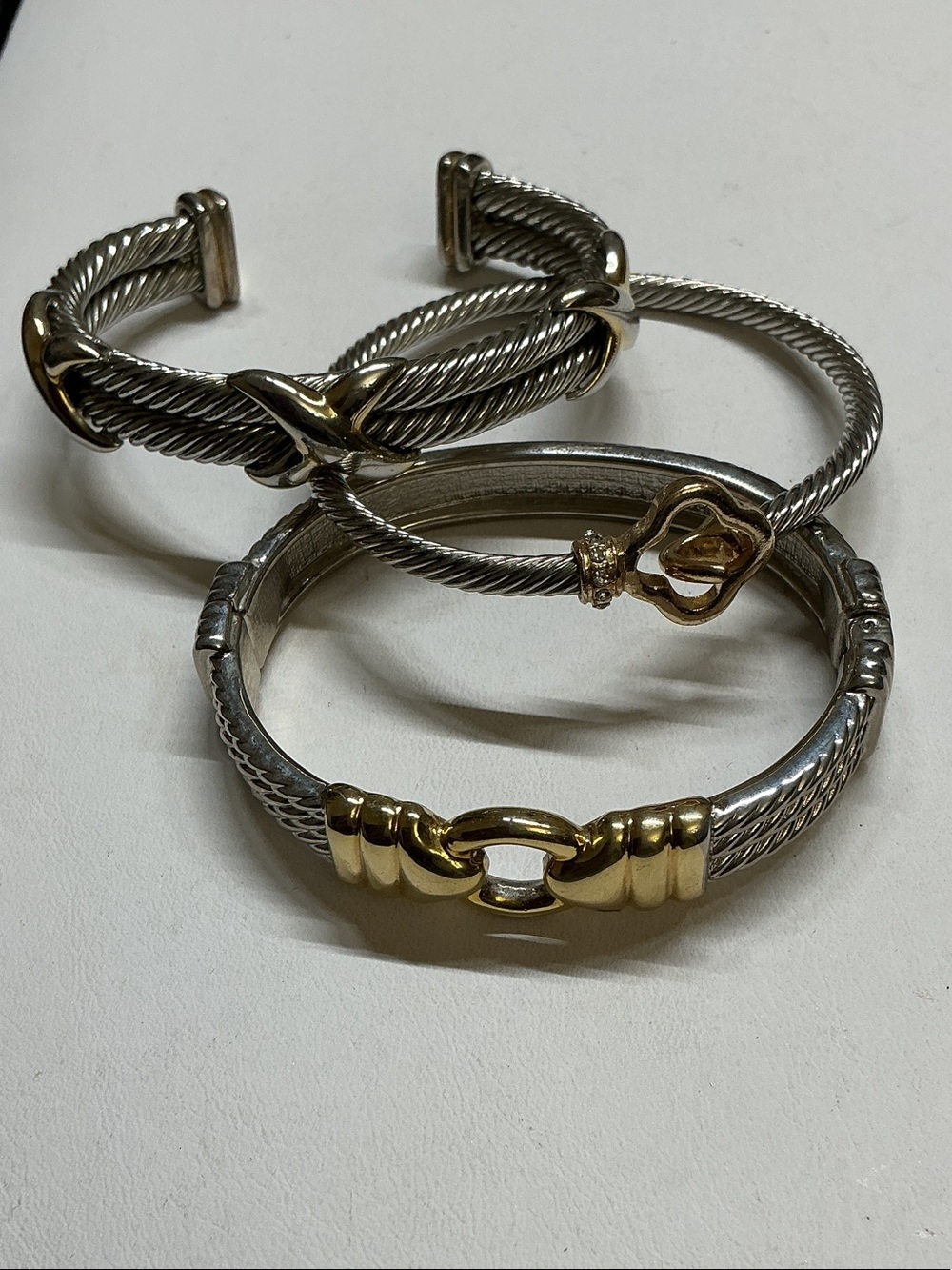 Two-Tone Silver and Gold Women's Cable Bracelets - Designer Style